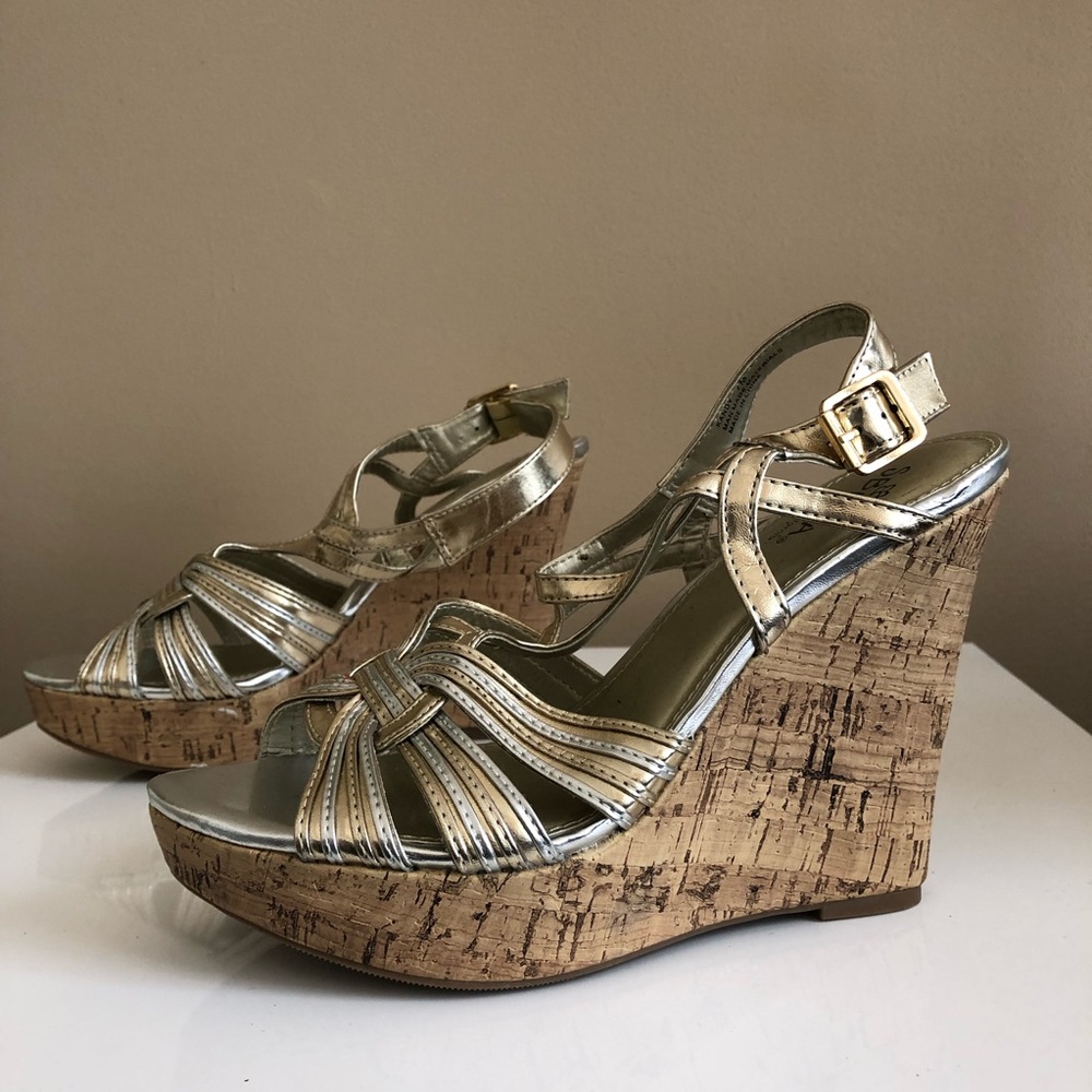 Metallic silver and gold two tone wedges